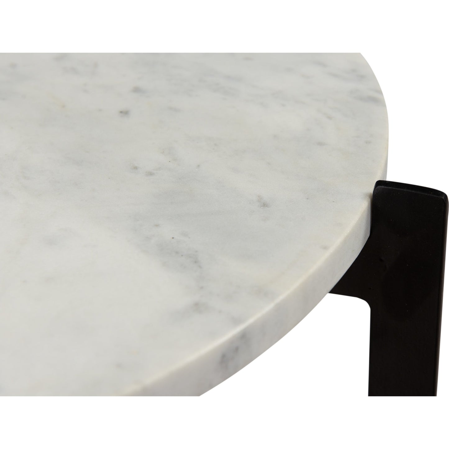 003 SR-866768 | Closeup | Melanie Accent Table by Moe's Home Collection in white marble, black mat. Made from white marble top, matt-black iron base in a modern style.