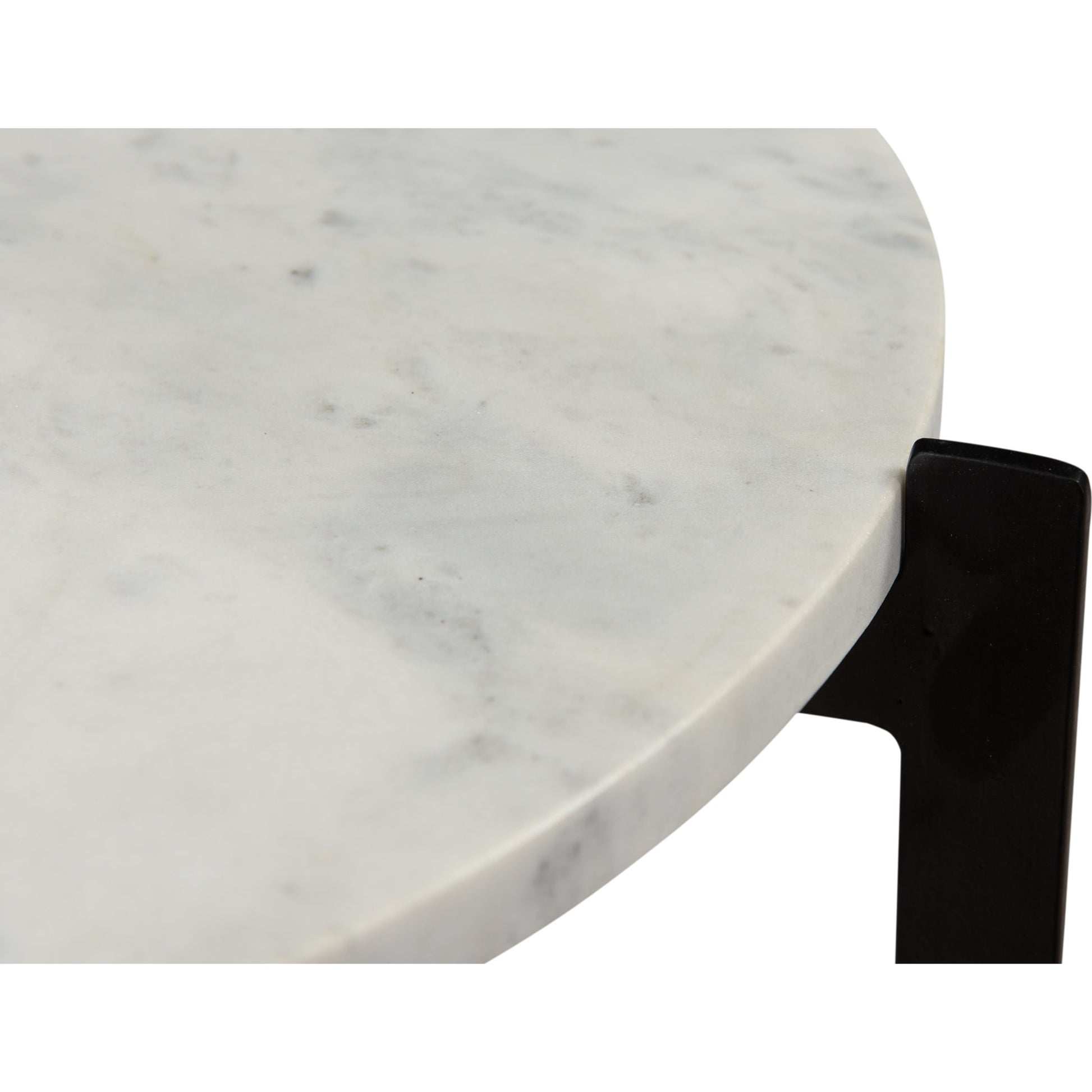 Melanie Accent Table by Moe's Home Collection in white marble, black mat. Made from white marble top, matt-black iron base in a modern style.