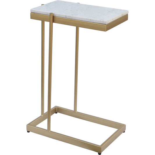 Sulu C Table by Moe's Home Collection in white marble with gold iron. Made from white marble top, gold-finished iron base, mdf in a transitional style.