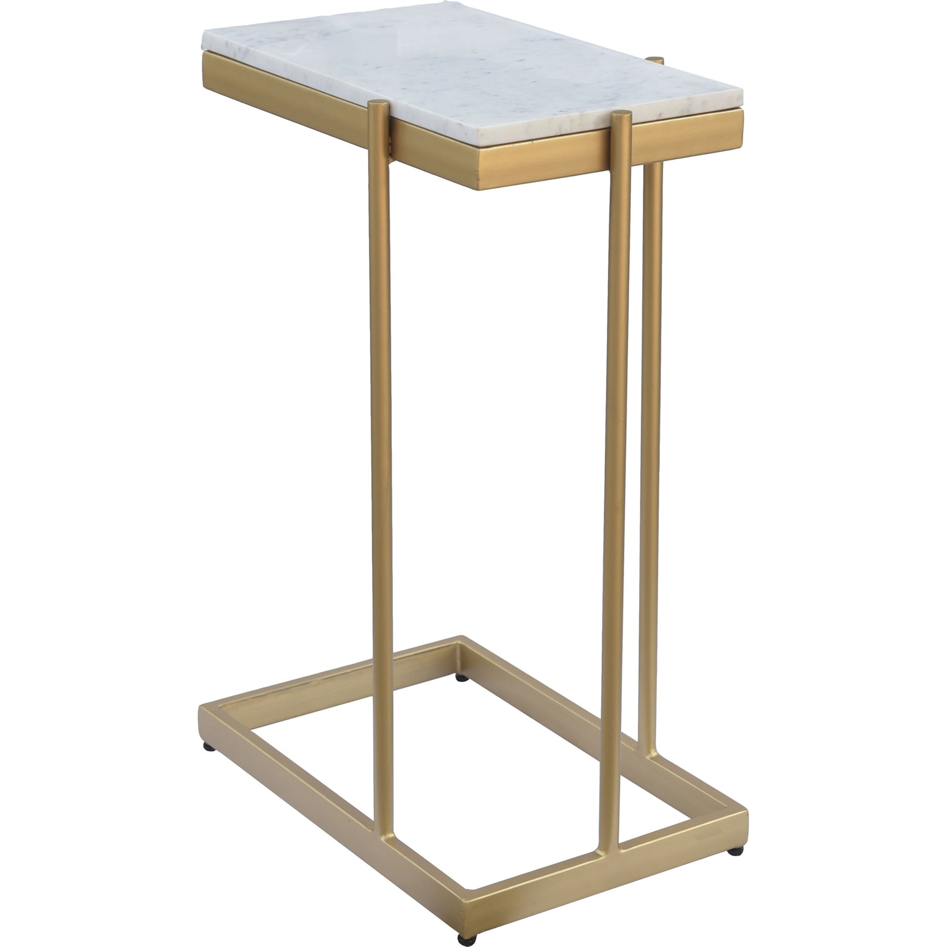 Sulu C Table by Moe's Home Collection in white marble with gold iron. Made from white marble top, gold-finished iron base, mdf in a transitional style.