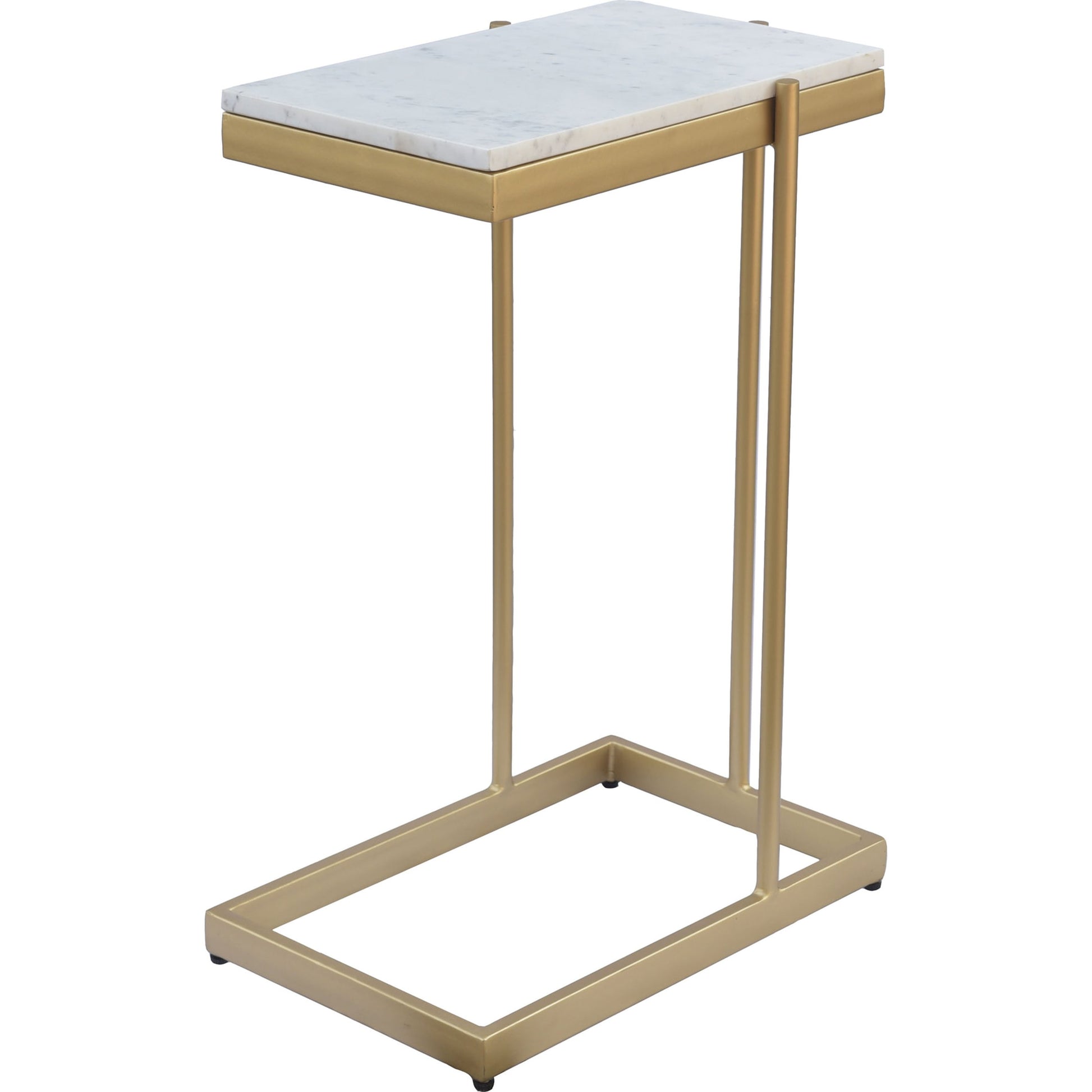 Sulu C Table by Moe's Home Collection in white marble with gold iron. Made from white marble top, gold-finished iron base, mdf in a transitional style.