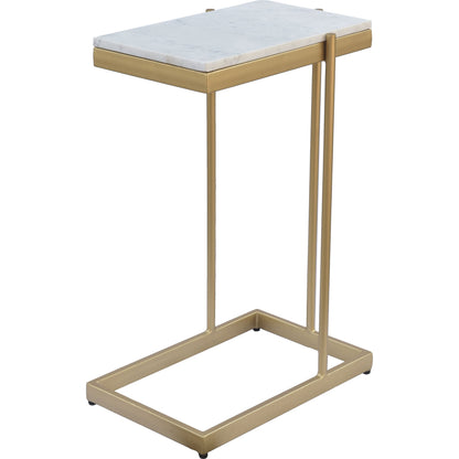 Sulu C Table by Moe's Home Collection in white marble with gold iron. Made from white marble top, gold-finished iron base, mdf in a transitional style.