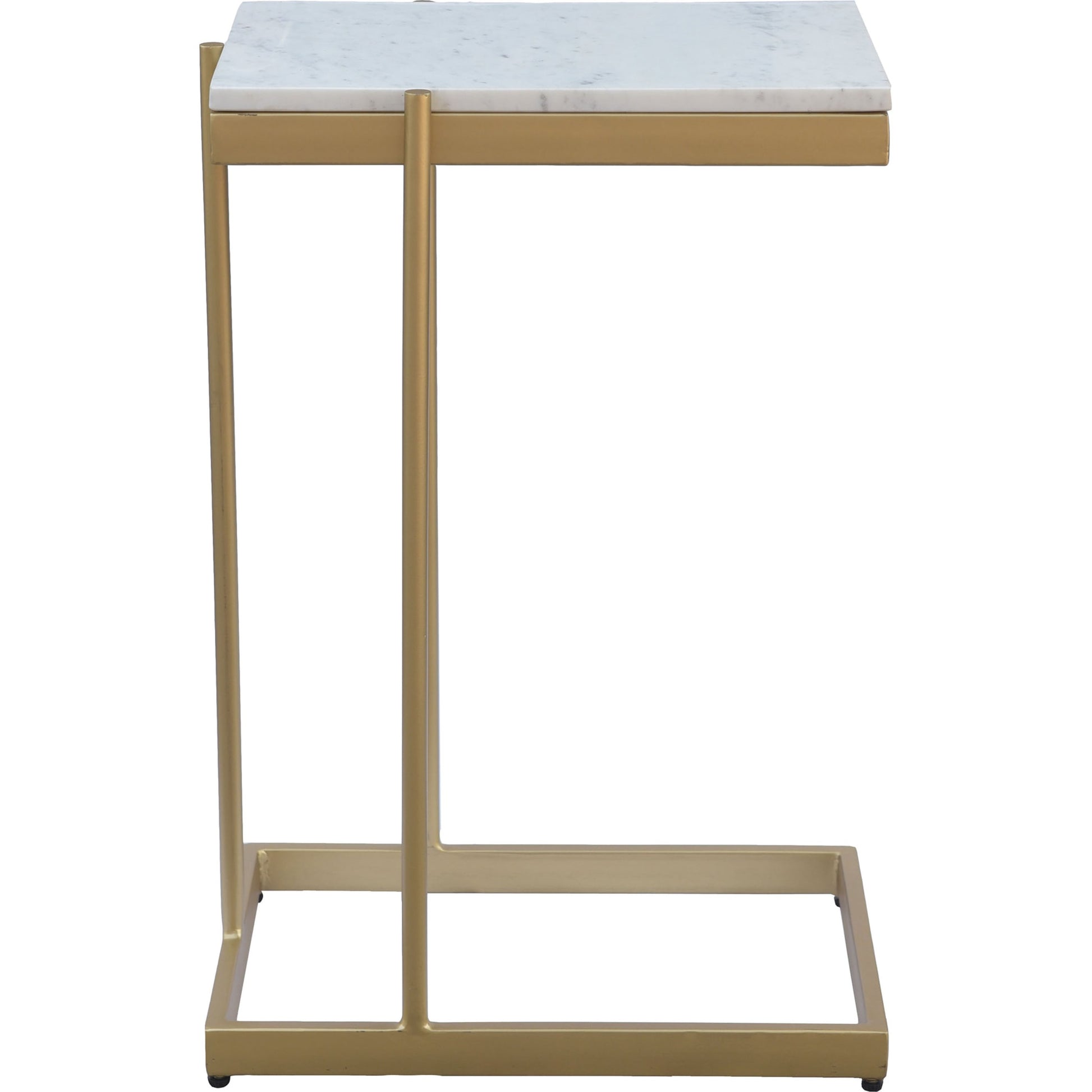 Sulu C Table by Moe's Home Collection in white marble with gold iron. Made from white marble top, gold-finished iron base, mdf in a transitional style.