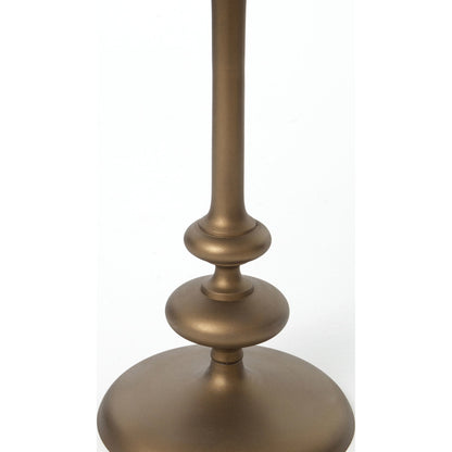 Marlow Matchstick Pedestal Table by Four Hands in matte brass. Made from aluminum in a modern style.