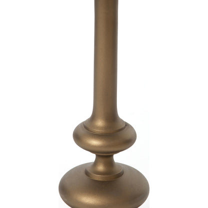 Marlow Matchstick Pedestal Table by Four Hands in matte brass. Made from aluminum in a modern style.