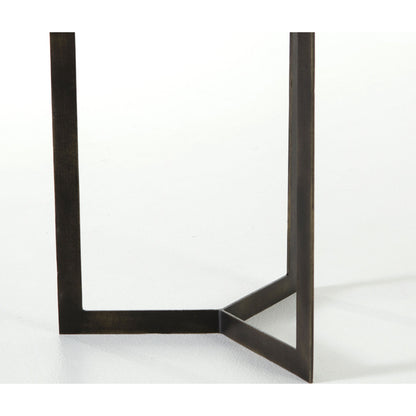 Kiva End Table by Four Hands in hammered brass, polished white marble. Made from solid marble, iron in a modern style.