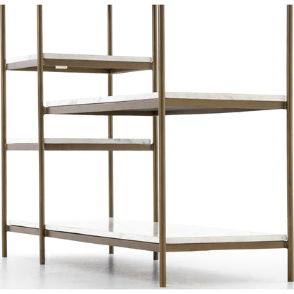 Lily Console by Four Hands in hammered gray w, clear powder coat, polished white marble. Made from solid marble, iron in a modern style.