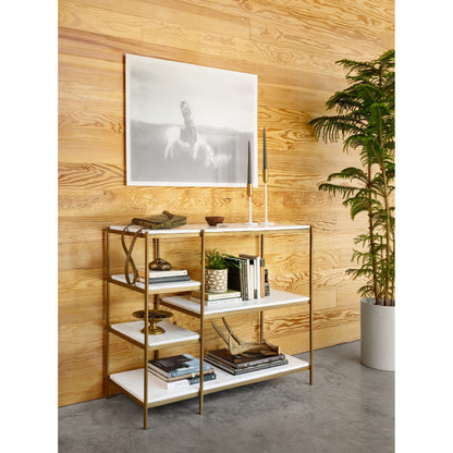 Lily Console by Four Hands in hammered gray w, clear powder coat, polished white marble. Made from solid marble, iron in a modern style.