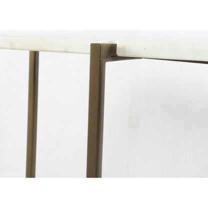 Olivia Nightstand by Four Hands in antique brass, polished white marble. Made from iron, solid marble in a modern style.