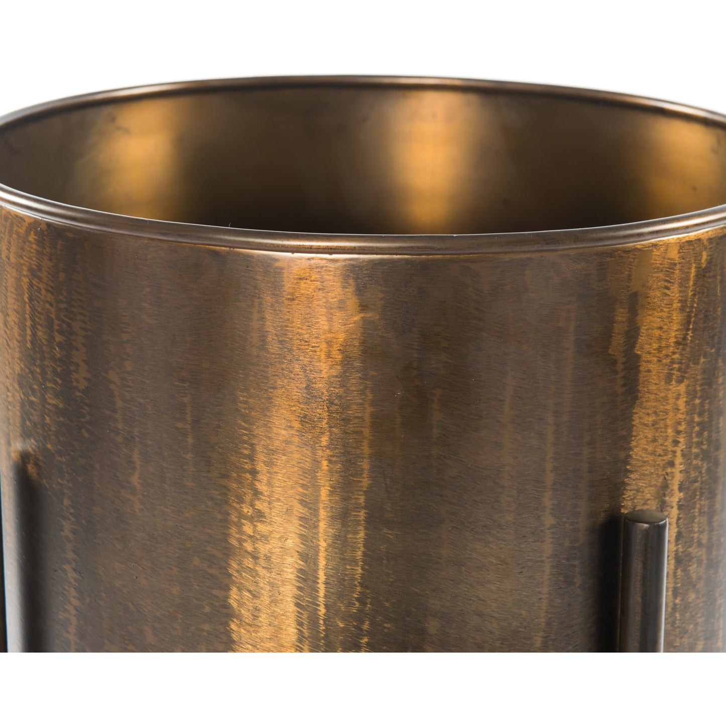 002 SR-809906 | Closeup | Jed Round Planter by Four Hands in weathered brass. Made from iron in a modern style.
