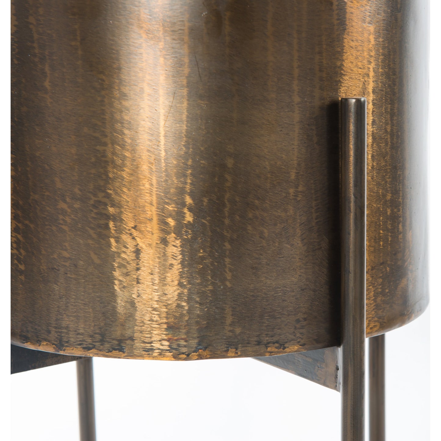 004 SR-809906 | Closeup | Jed Round Planter by Four Hands in weathered brass. Made from iron in a modern style.
