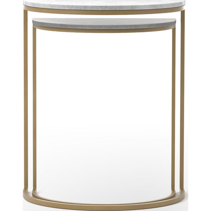 Ane Nesting Tables by Four Hands in matte brass and iron matte brass, white marble. Made from solid marble, iron in a modern style.