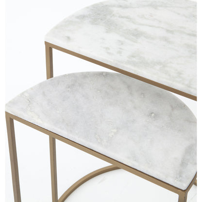 Ane Nesting Tables by Four Hands in matte brass and iron matte brass, white marble. Made from solid marble, iron in a modern style.