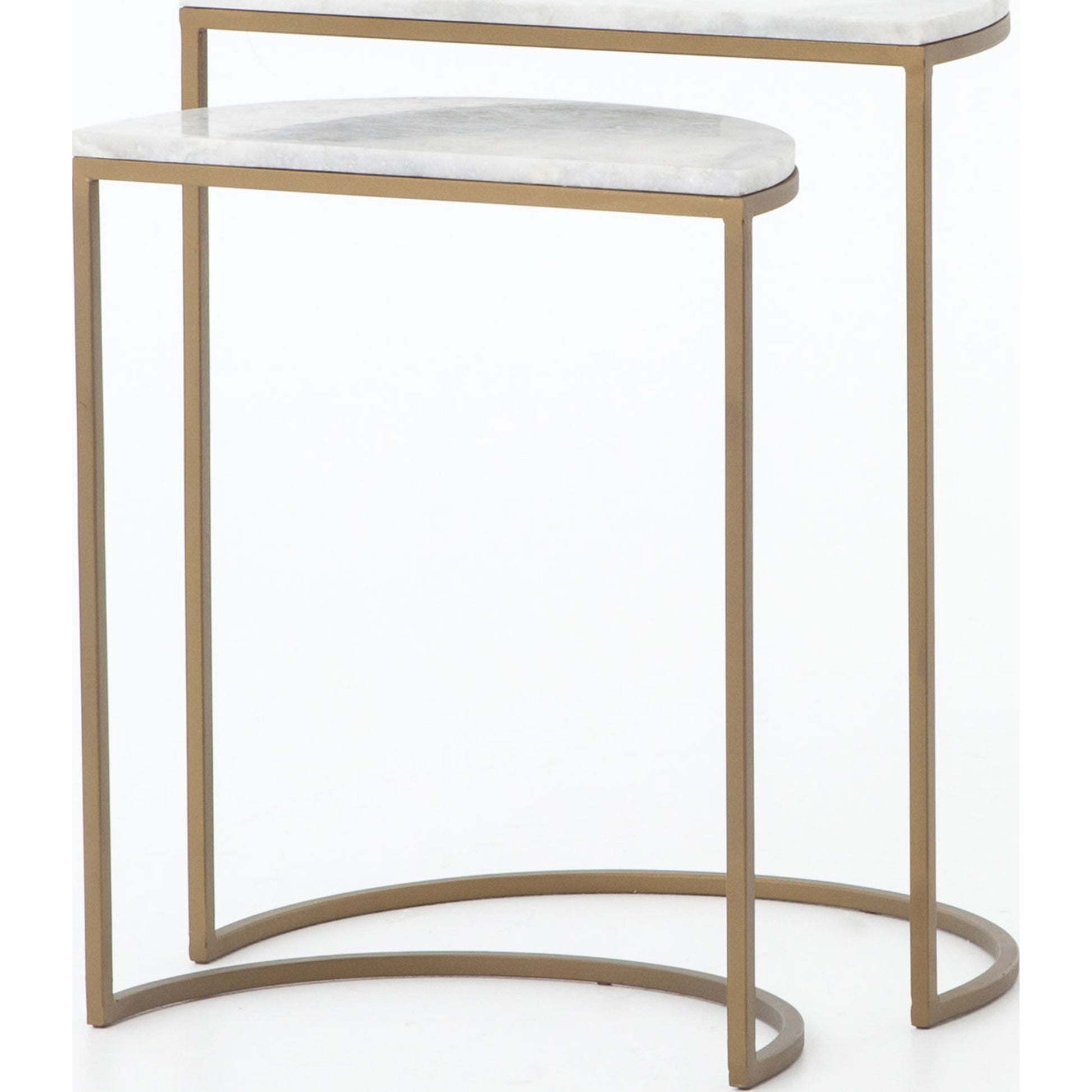 Ane Nesting Tables by Four Hands in matte brass and iron matte brass, white marble. Made from solid marble, iron in a modern style.