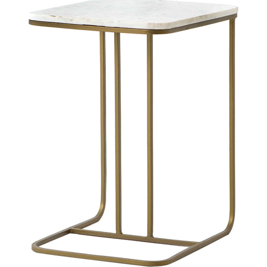 Adalley C Table by Four Hands in matte brass, wht marble and iron matte brass, polished white marble. Made from solid marble, iron in a modern style.