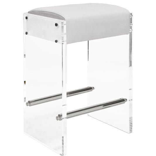 Indy Counter Stool by Worlds Away. Made from acrylic, metal, plywood, foam, vinyl in a modern style.