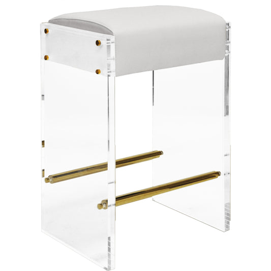 Indy Counter Stool by Worlds Away. Made from acrylic, metal, plywood, foam, vinyl in a modern style.