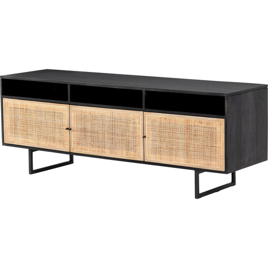 Carmel Media Console by Four Hands. Made from solid mango, cane, iron in a modern style.