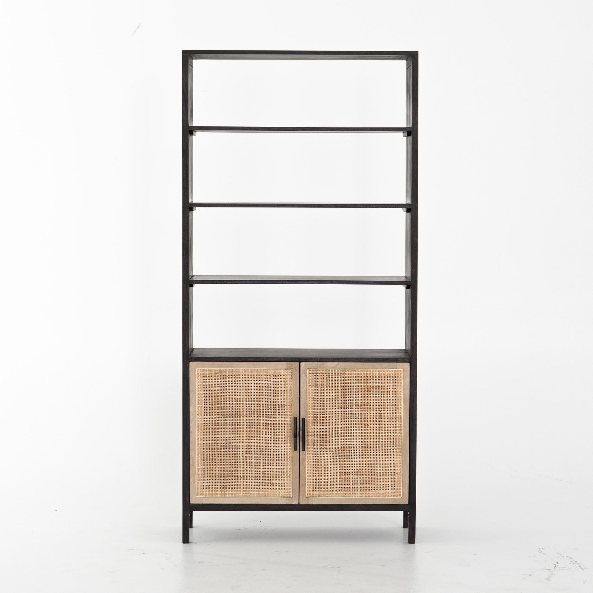 Caprice Bookshelf by Four Hands in washed black. Made from solid acacia in a modern style.