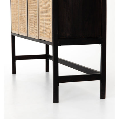 Caprice Cabinet by Four Hands in black wash mango, black natural cane. Made from cane, solid mango in a eclectic & global style.