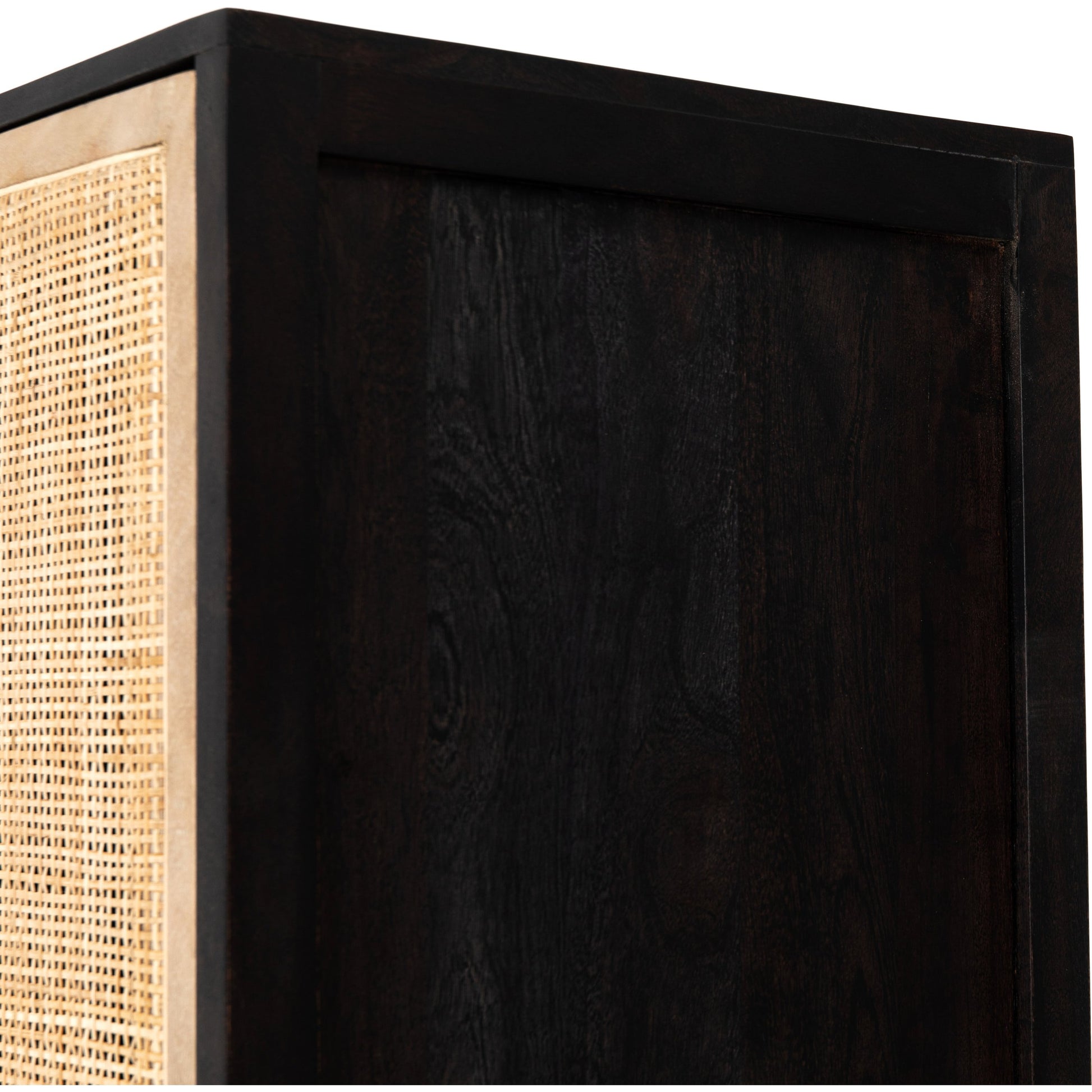 Caprice Cabinet by Four Hands in black wash mango, black natural cane. Made from cane, solid mango in a eclectic & global style.
