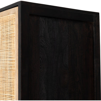 Caprice Cabinet by Four Hands in black wash mango, black natural cane. Made from cane, solid mango in a eclectic & global style.