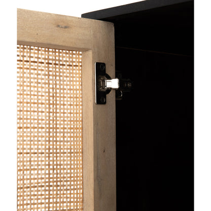 Caprice Cabinet by Four Hands in black wash mango, black natural cane. Made from cane, solid mango in a eclectic & global style.