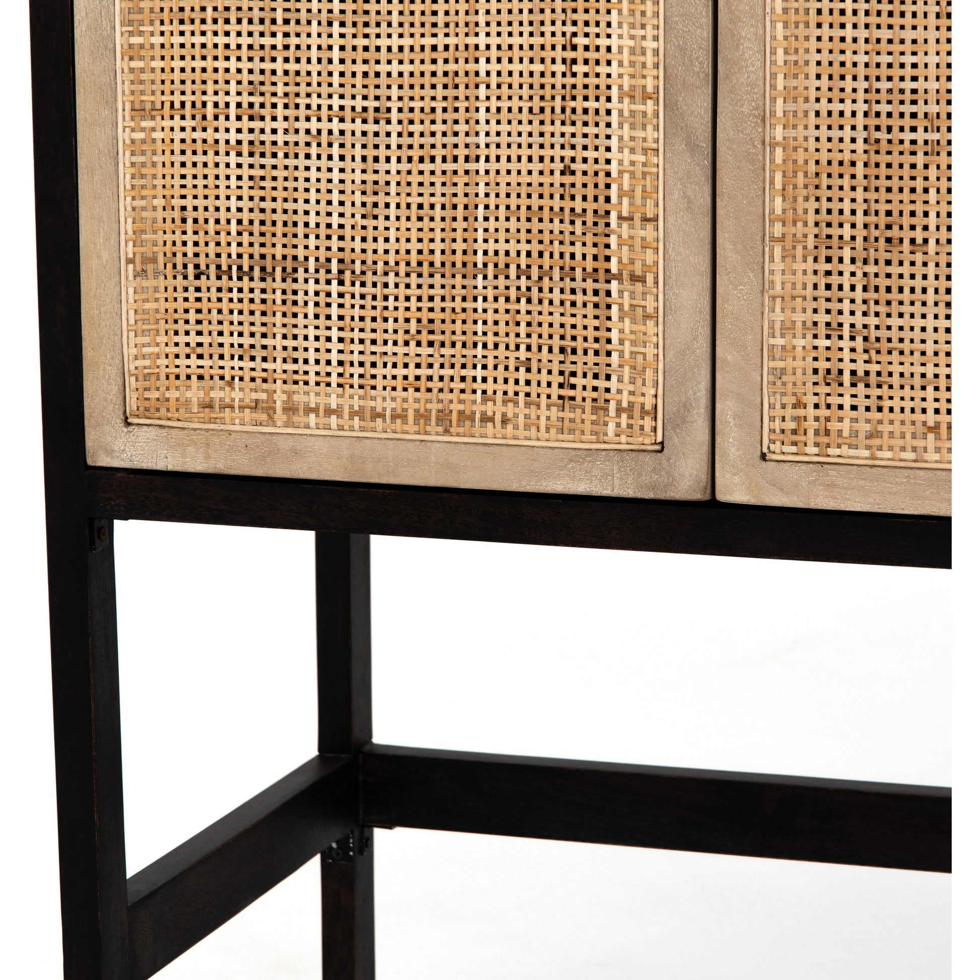 Caprice Cabinet by Four Hands in black wash mango, black natural cane. Made from cane, solid mango in a eclectic & global style.