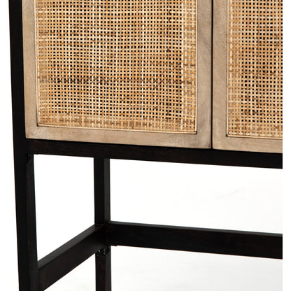 Caprice Cabinet by Four Hands in black wash mango, black natural cane. Made from cane, solid mango in a eclectic & global style.