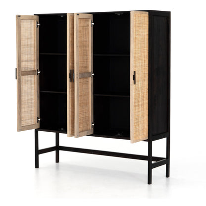 Caprice Cabinet by Four Hands in black wash mango, black natural cane. Made from cane, solid mango in a eclectic & global style.