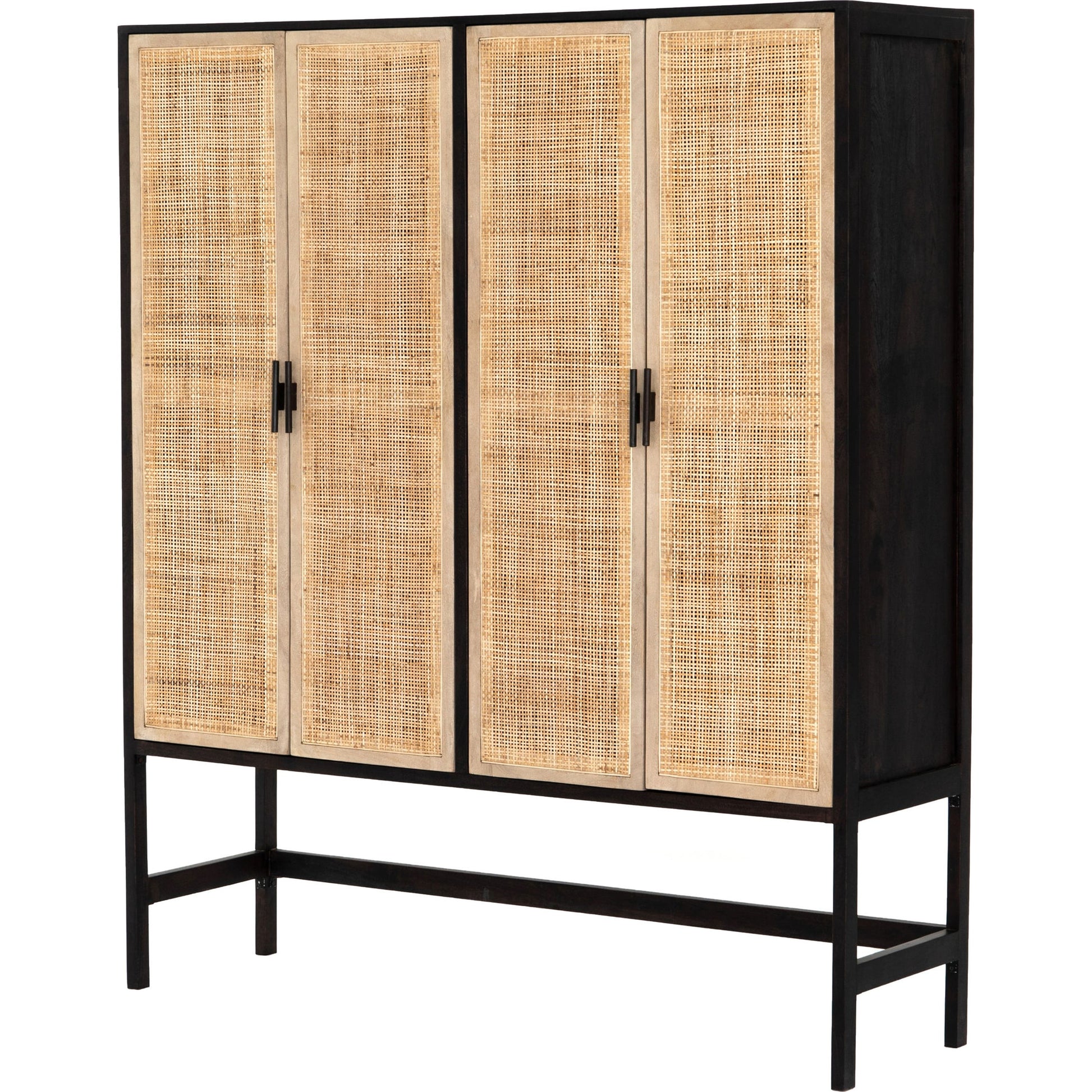 Caprice Cabinet by Four Hands in black wash mango, black natural cane. Made from cane, solid mango in a eclectic & global style.