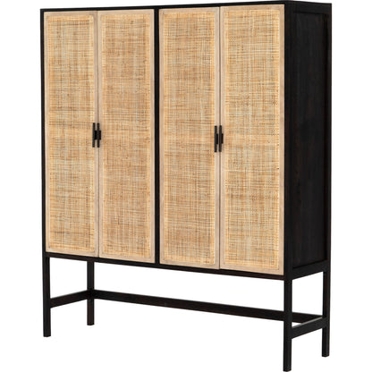 Caprice Cabinet by Four Hands in black wash mango, black natural cane. Made from cane, solid mango in a eclectic & global style.