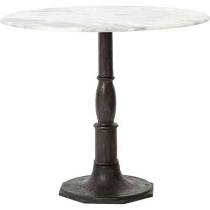 Lucy Bistro Table by Four Hands in carbon wash, white marble. Made from solid marble, iron, engineered hardwood in a traditional style.