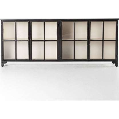 Camila Sideboard by Four Hands in painted white, black and tempered glass, painted white, black. Made from iron in a eclectic & global style.