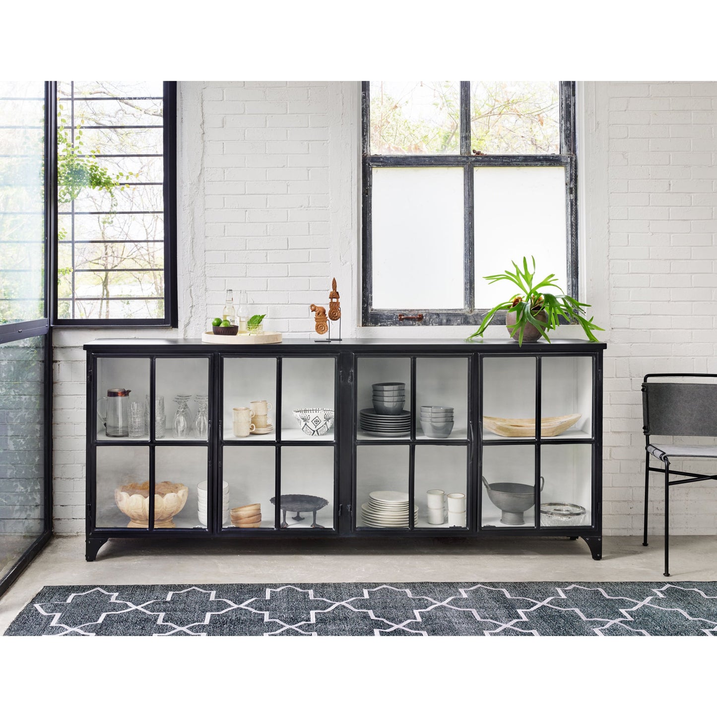 004 S-279203 | Lifestyle | Camila Sideboard by Four Hands in painted white, black and tempered glass, painted white, black. Made from iron in a eclectic & global style.