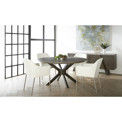 Industry Dining Table by Essentials For Living in ivory concrete, brass. Made from metal, concrete, wood in a modern style.