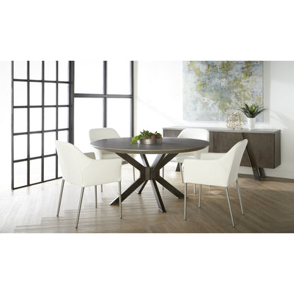Industry Dining Table by Essentials For Living in ivory concrete, brass. Made from metal, concrete, wood in a modern style.