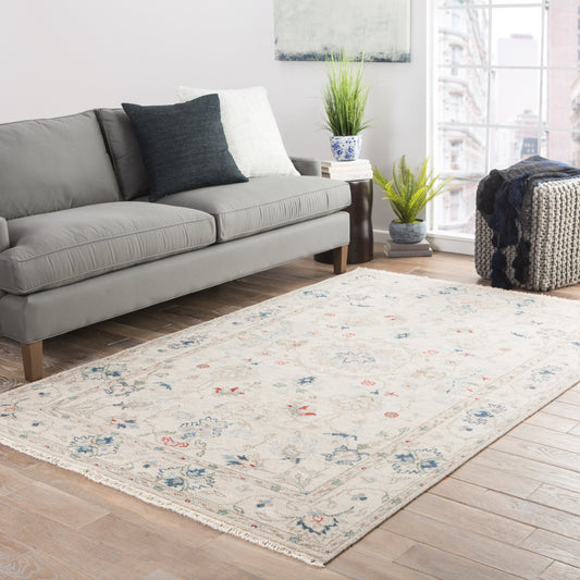 Hacci Rug by Jaipur Living in cream, blue. Made from 100% wool in a unique style.
