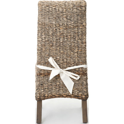 Banana Leaf Chair by Four Hands in gray, cream and gray wash. Made from 50% cotton, 50% polyester, solid mahogany, banana leaf in a cottage & farmhouse style.