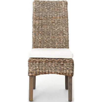 Banana Leaf Chair by Four Hands in gray, cream and gray wash. Made from 50% cotton, 50% polyester, solid mahogany, banana leaf in a cottage & farmhouse style.