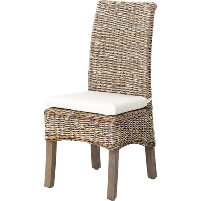 Banana Leaf Chair by Four Hands in gray, cream and gray wash. Made from 50% cotton, 50% polyester, solid mahogany, banana leaf in a cottage & farmhouse style.