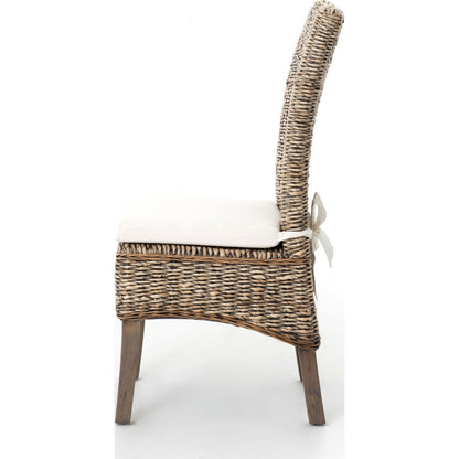 Banana Leaf Chair by Four Hands in gray, cream and gray wash. Made from 50% cotton, 50% polyester, solid mahogany, banana leaf in a cottage & farmhouse style.