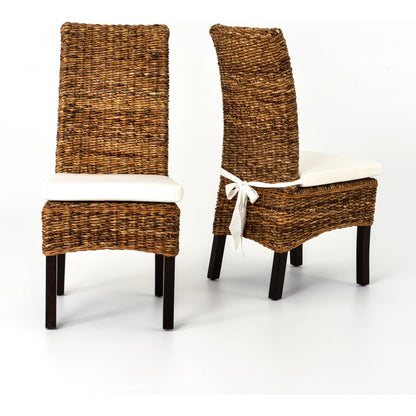 Banana Leaf Chair by Four Hands in gray, cream and gray wash. Made from 50% cotton, 50% polyester, solid mahogany, banana leaf in a cottage & farmhouse style.