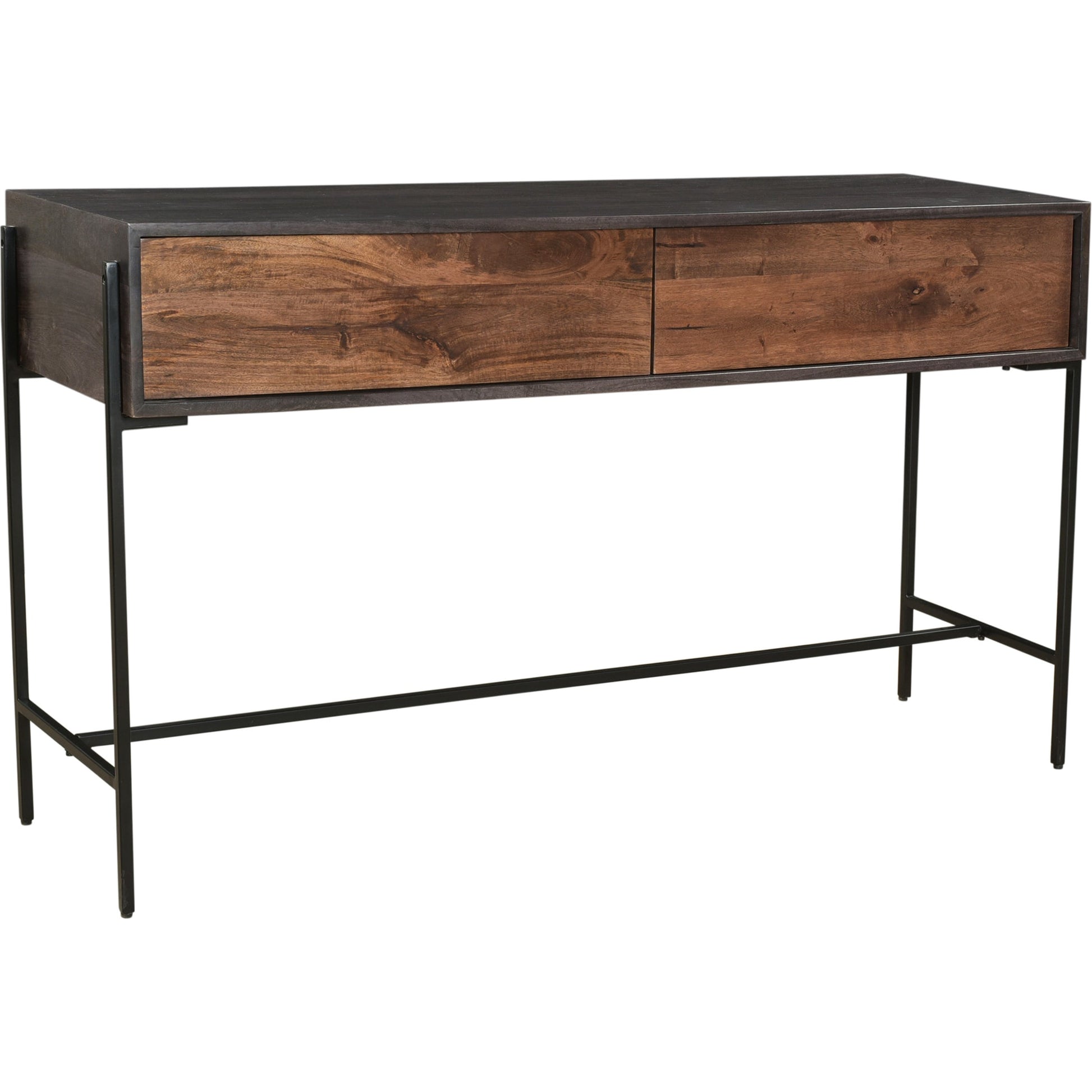 Tobin Console Table by Moe's Home Collection in light brown. Made from solid mango wood, iron base, mdf (carb) in a modern style.