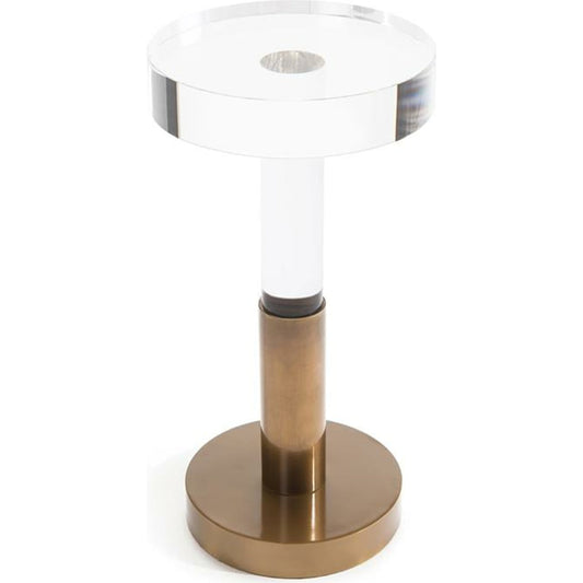 Crystal Column Martini Side Table by John-Richard in brass. Made from brass, crystal in a modern style.