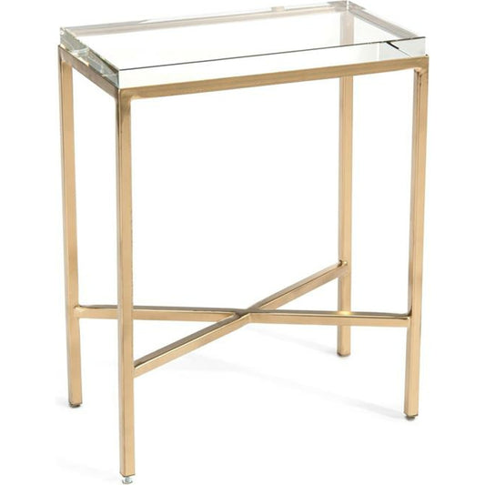 Glass Block Side Table by John-Richard in gold. Made from glass, iron in a modern style.