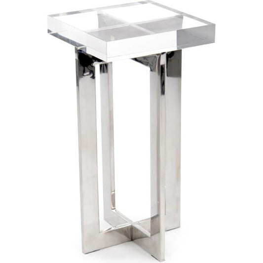 Polished Nickel and Crystal Martini Table by John-Richard in nickel. Made from crystal, nickel in a modern style.