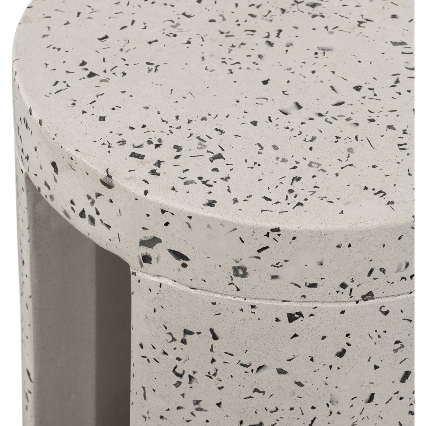 002 SR-858388 | Closeup | Lyon Outdoor Stool by Moe's Home Collection in greystone. Made from cement, terrazzo in a modern style.