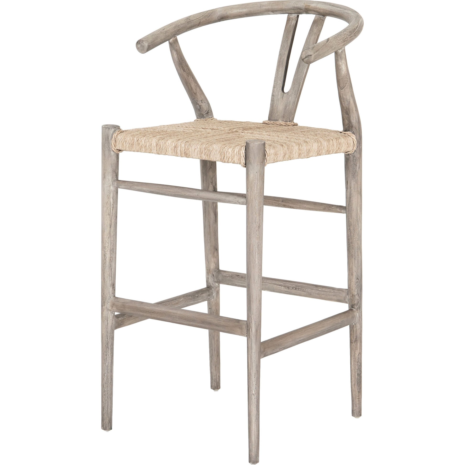 Muestra Counter Stool by Four Hands in vintage white, black teak. Made from solid teak, 100% polyethylene in a coastal style.