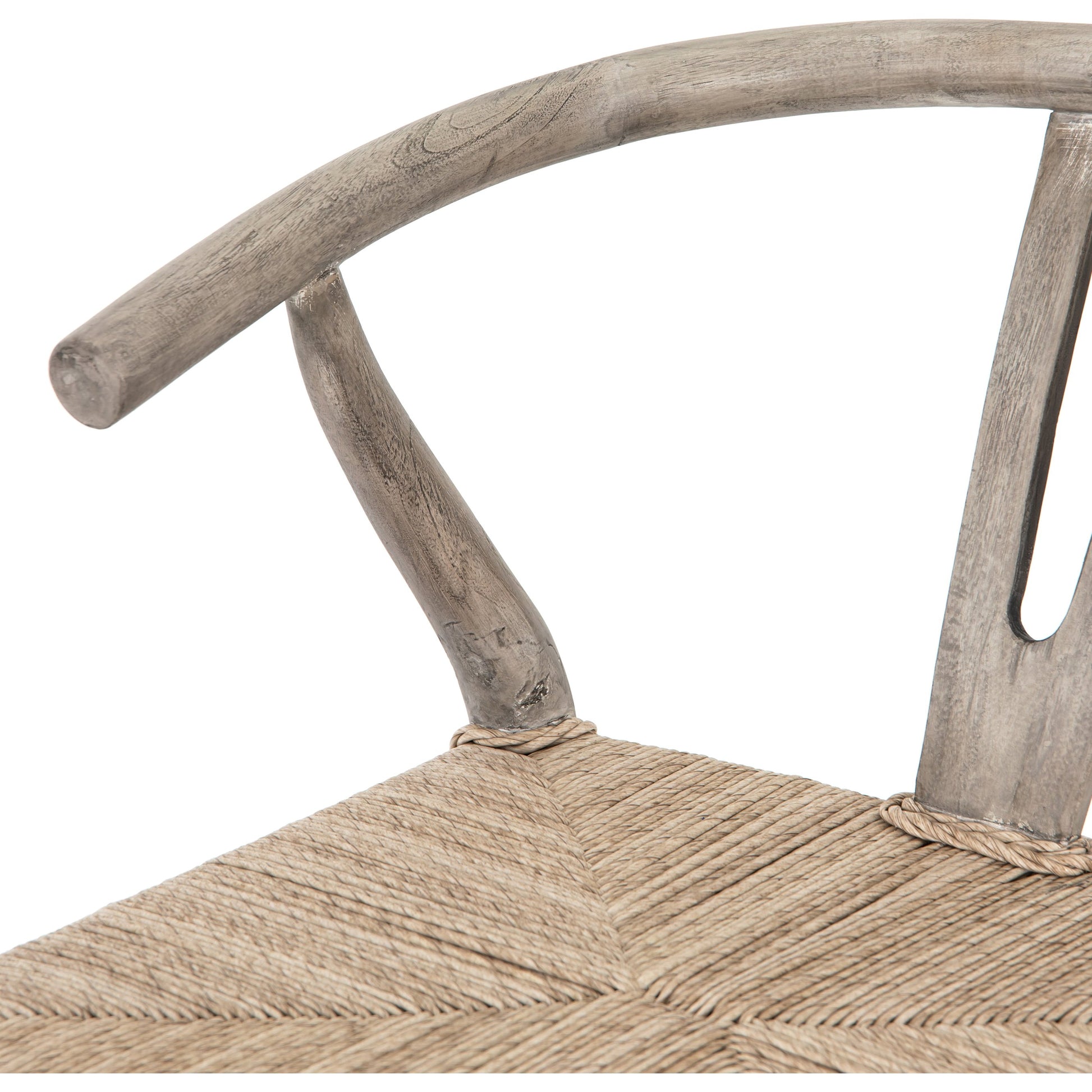 Muestra Bar Stool by Four Hands in vintage white, natural teak. Made from solid teak, 100% polyethylene in a coastal style.